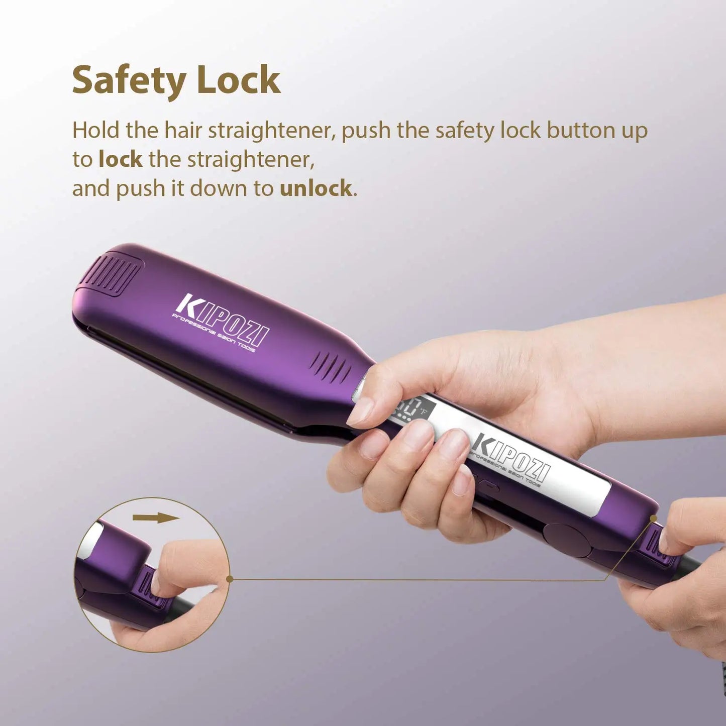 Kipozi Professional Titanium Hair Straightener with Instant Heating Dual Voltage Digital LCD Display