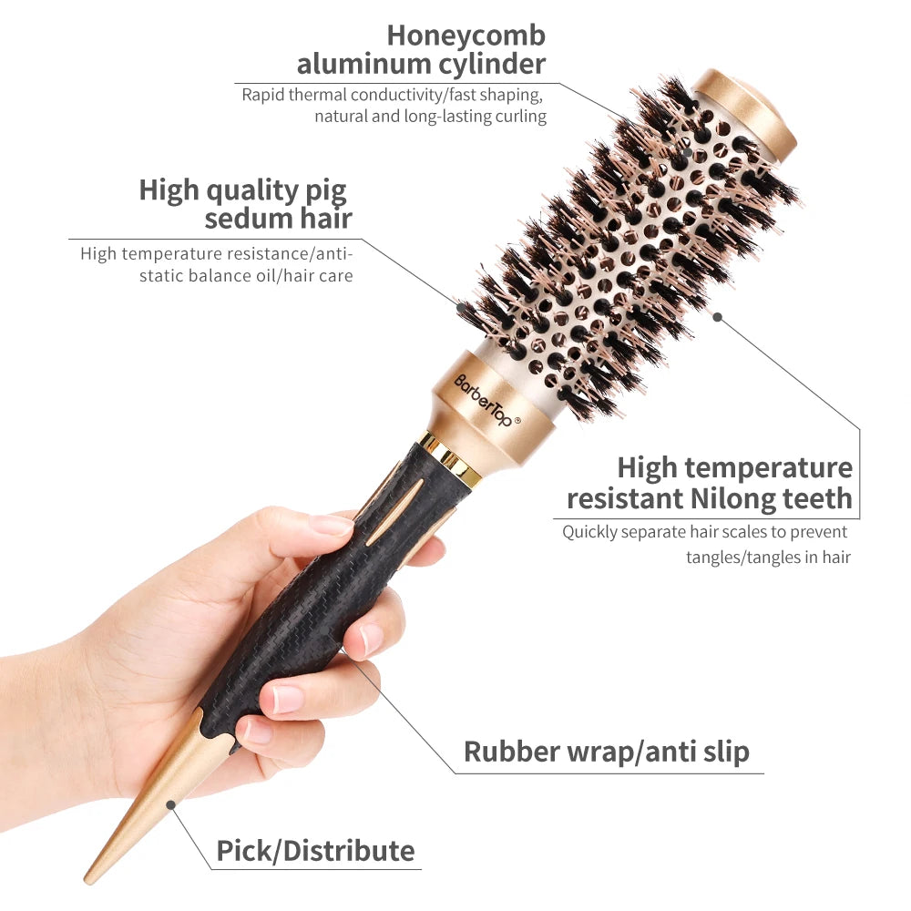 Round Boar Bristle Brush – The Perfect Tool for Styling, Curling, and Smoothing Hair