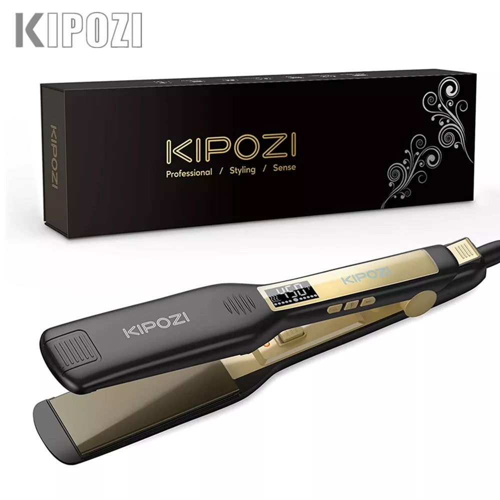 Professional Titanium Flat Iron Hair Straightener with Digital LCD Display Dual Voltage KIPOZI