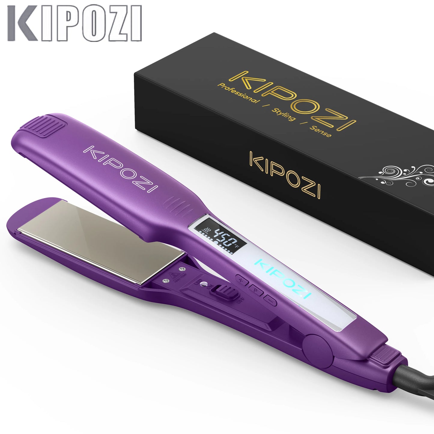 Kipozi Professional Titanium Hair Straightener with Instant Heating Dual Voltage Digital LCD Display