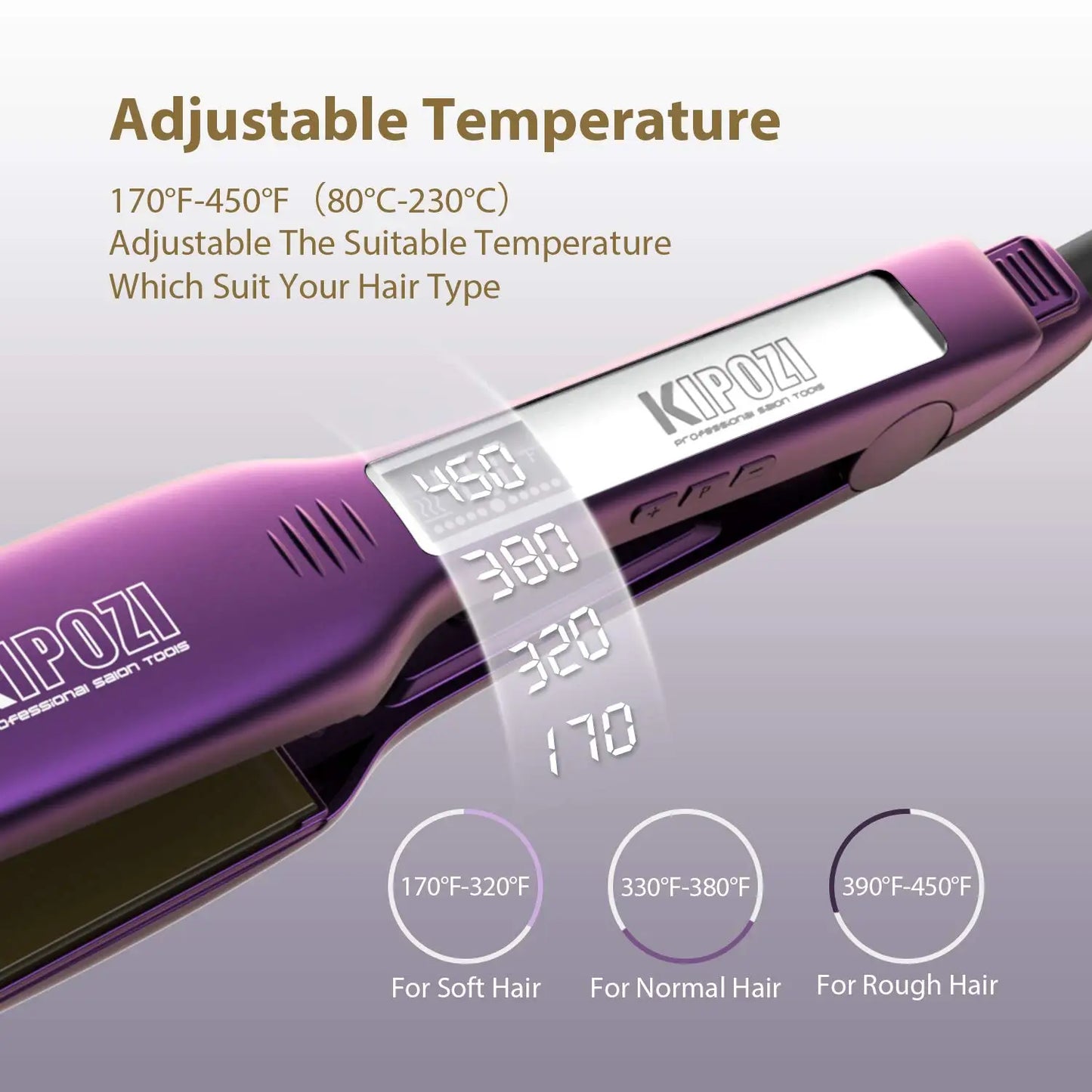 Kipozi Professional Titanium Hair Straightener with Instant Heating Dual Voltage Digital LCD Display